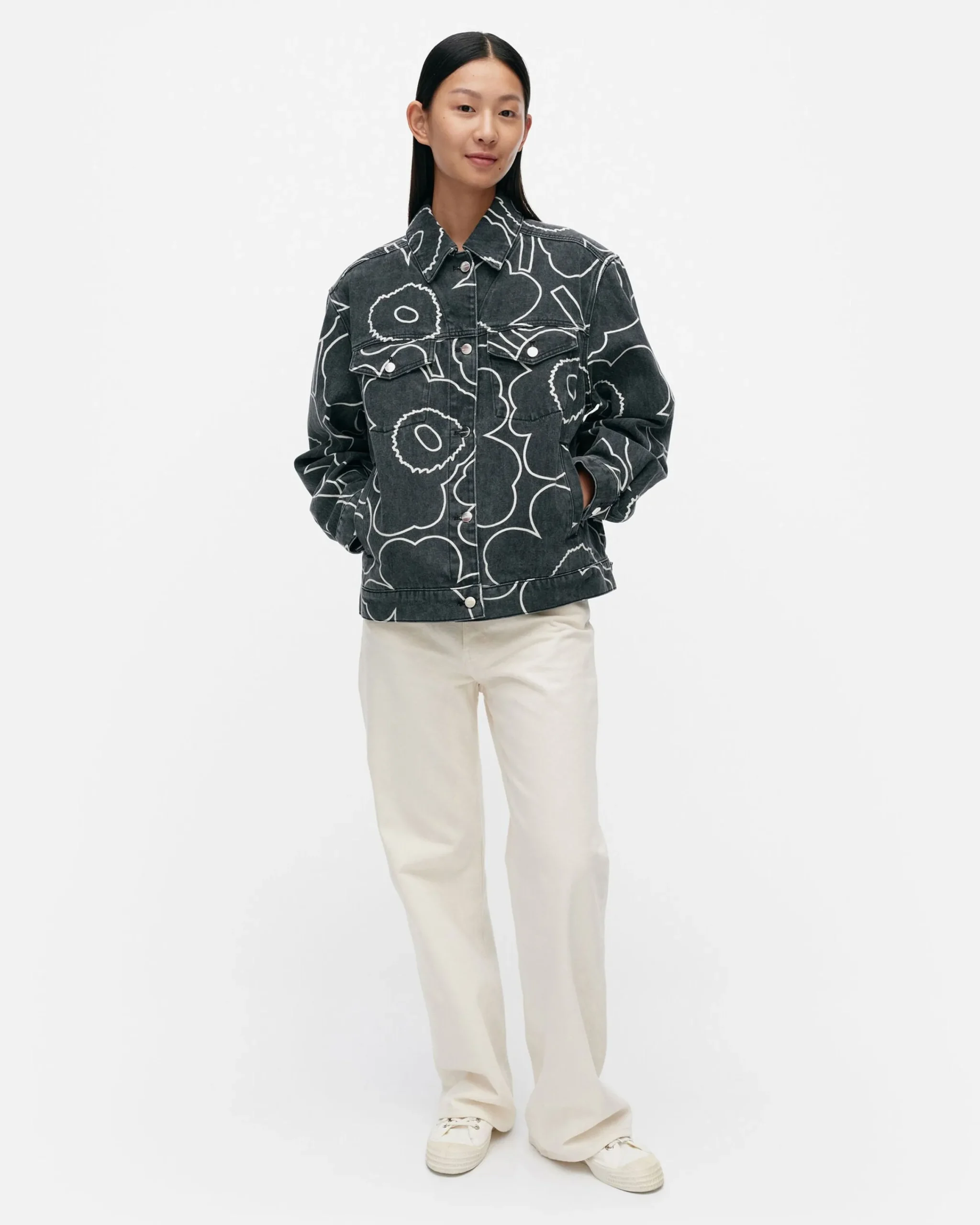 Vaatteet Marimekko Kioski Ystu00E4Vyys Pieni Piirto Unikko 2 Farkkutakki